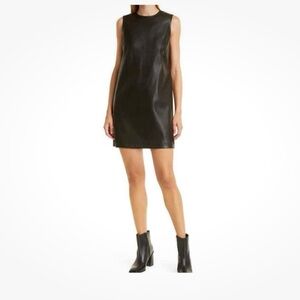 Theory Bedford Mod Vegan Leather Shift Dress, Black Sz 6